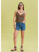 Flower Printed Thin Straps Adjustable Green Crop Blouse 4439